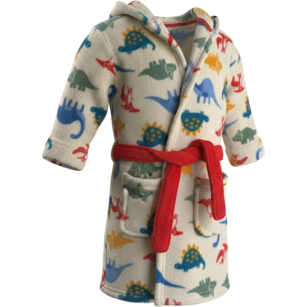 Cuddl Duds Toddler Boys Dinosaur Fleece Hooded Bathrobe Cream Red 2T KCD227767